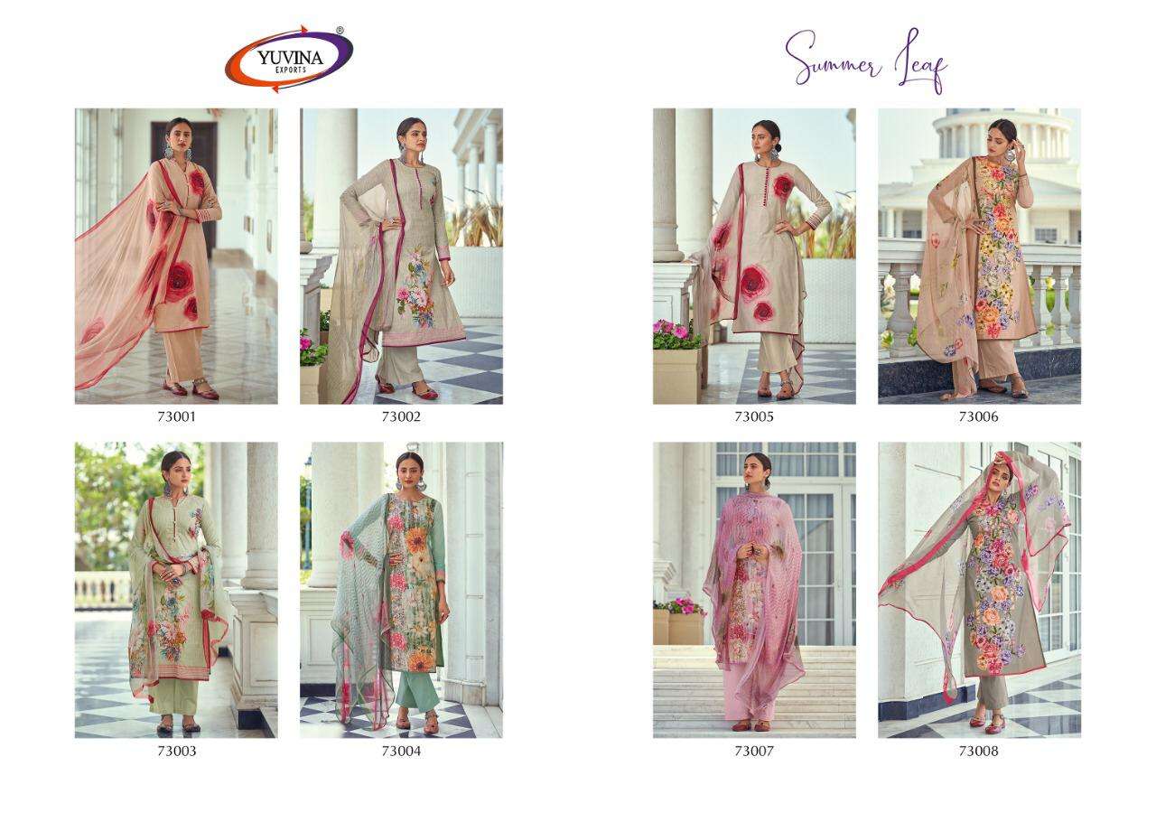 SUMMER LEAF BY YUVINA EXPORT 73001 TO 73008 SERIES BEAUTIFUL PATIYALA SUITS STYLISH FANCY COLORFUL PARTY WEAR & OCCASIONAL WEAR PURE LAWN DIGITAL PRINT DRESSES AT WHOLESALE PRICE