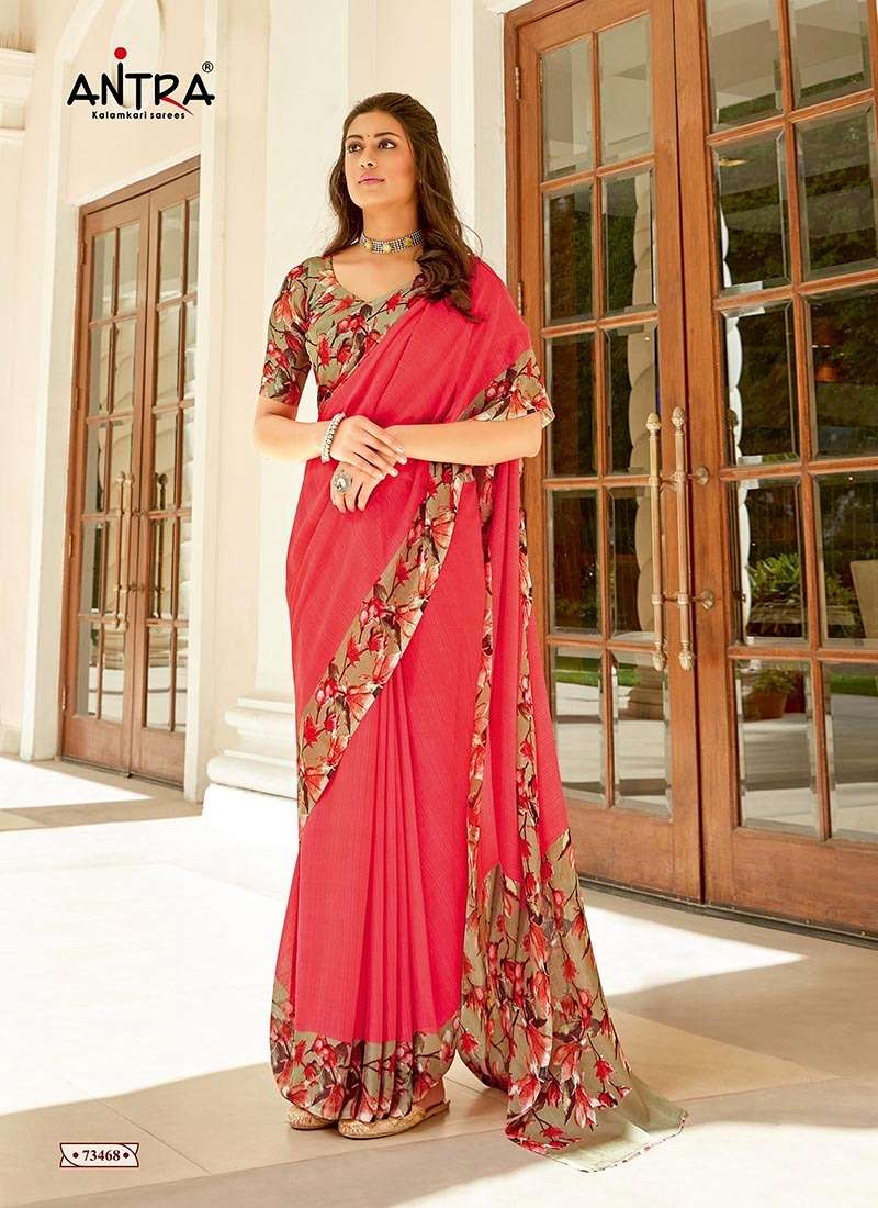 CRAZY GIRL BY ANTRA 73461 TO 73470 SERIES INDIAN TRADITIONAL WEAR COLLECTION BEAUTIFUL STYLISH FANCY COLORFUL PARTY WEAR & OCCASIONAL WEAR MOSS CHIFFON SAREES AT WHOLESALE PRICE