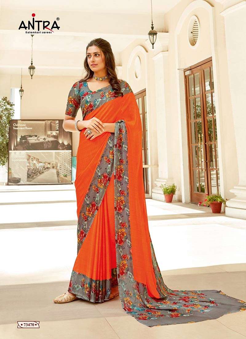 CRAZY GIRL BY ANTRA 73461 TO 73470 SERIES INDIAN TRADITIONAL WEAR COLLECTION BEAUTIFUL STYLISH FANCY COLORFUL PARTY WEAR & OCCASIONAL WEAR MOSS CHIFFON SAREES AT WHOLESALE PRICE
