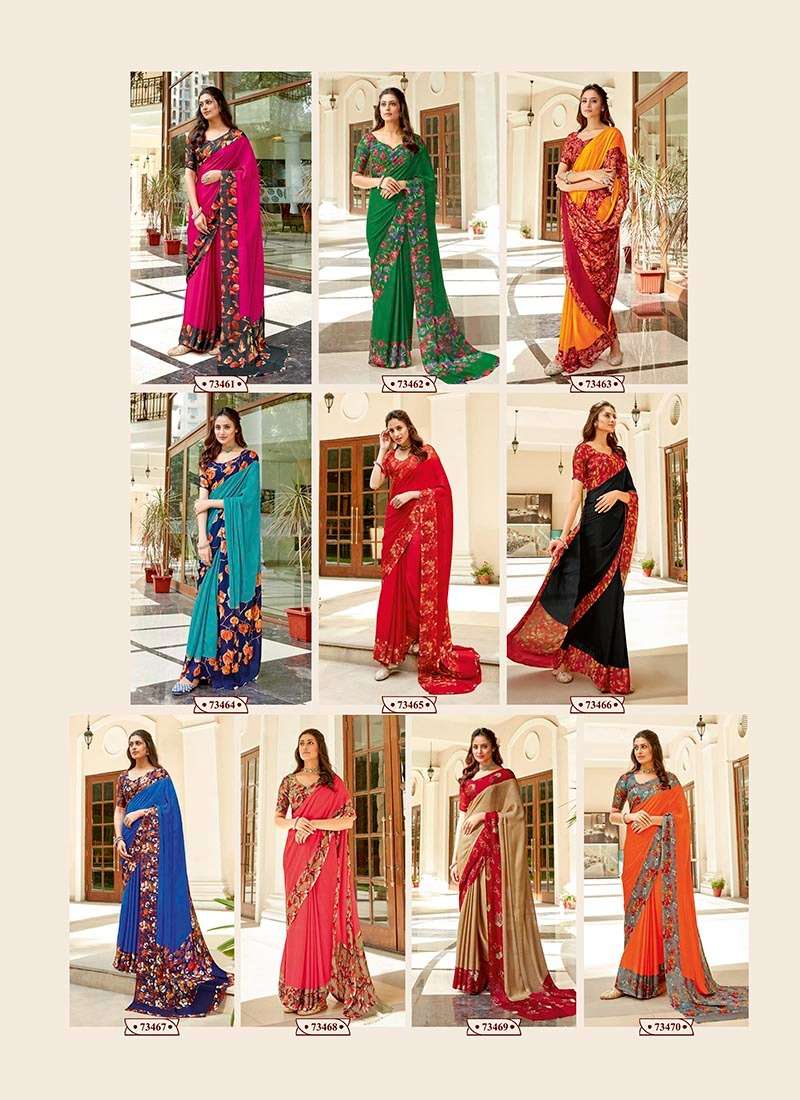 CRAZY GIRL BY ANTRA 73461 TO 73470 SERIES INDIAN TRADITIONAL WEAR COLLECTION BEAUTIFUL STYLISH FANCY COLORFUL PARTY WEAR & OCCASIONAL WEAR MOSS CHIFFON SAREES AT WHOLESALE PRICE