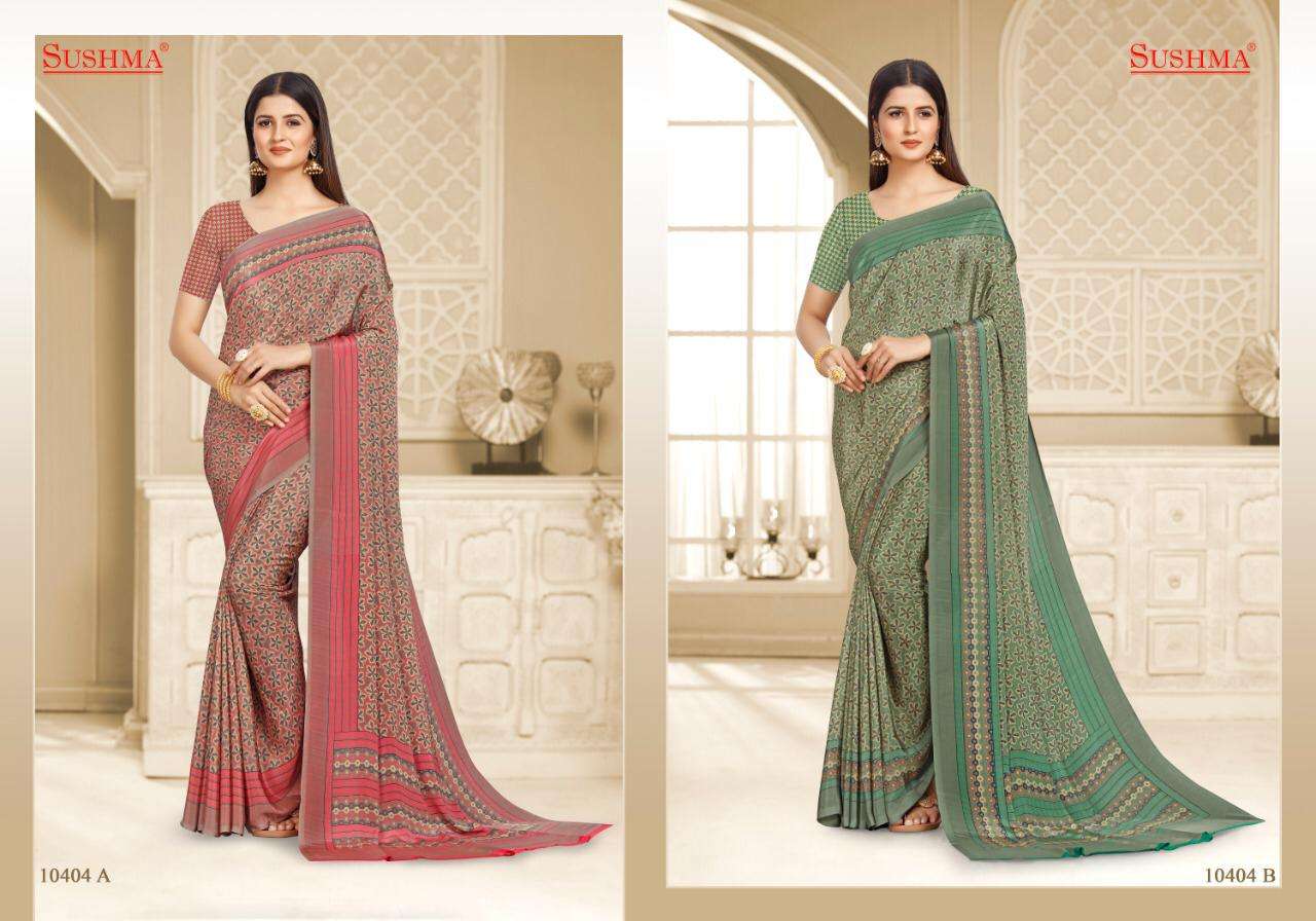 FASHIONABLE VOL-2 BY SUSHMA 10401-A TO 10406-B SERIES INDIAN TRADITIONAL WEAR COLLECTION BEAUTIFUL STYLISH FANCY COLORFUL PARTY WEAR & OCCASIONAL WEAR CREPE SAREES AT WHOLESALE PRICE