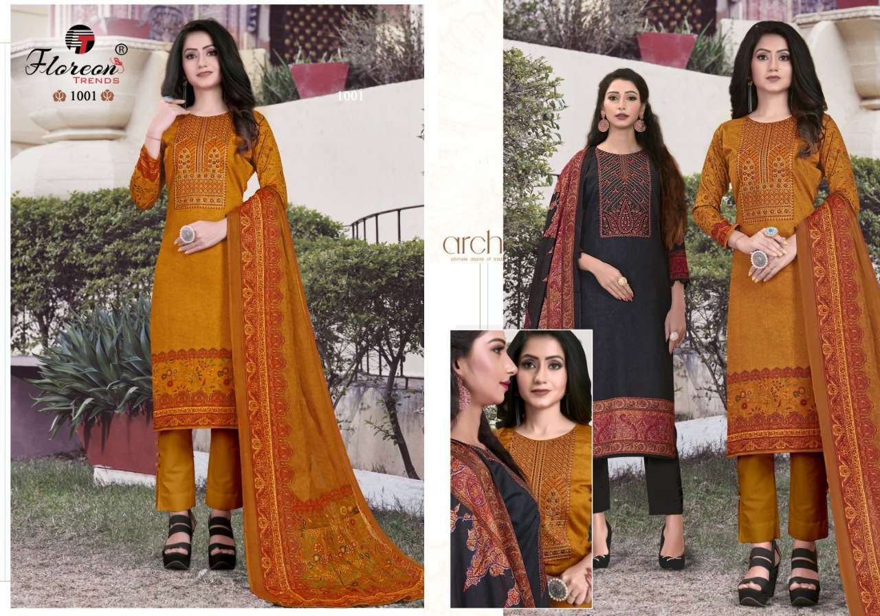 ALISHA BY FLOREON TRENDS 1001 TO 1008 SERIES BEAUTIFUL SUITS COLORFUL STYLISH FANCY CASUAL WEAR & ETHNIC WEAR GLACE COTTON SATIN PRINT EMBROIDERED DRESSES AT WHOLESALE PRICE