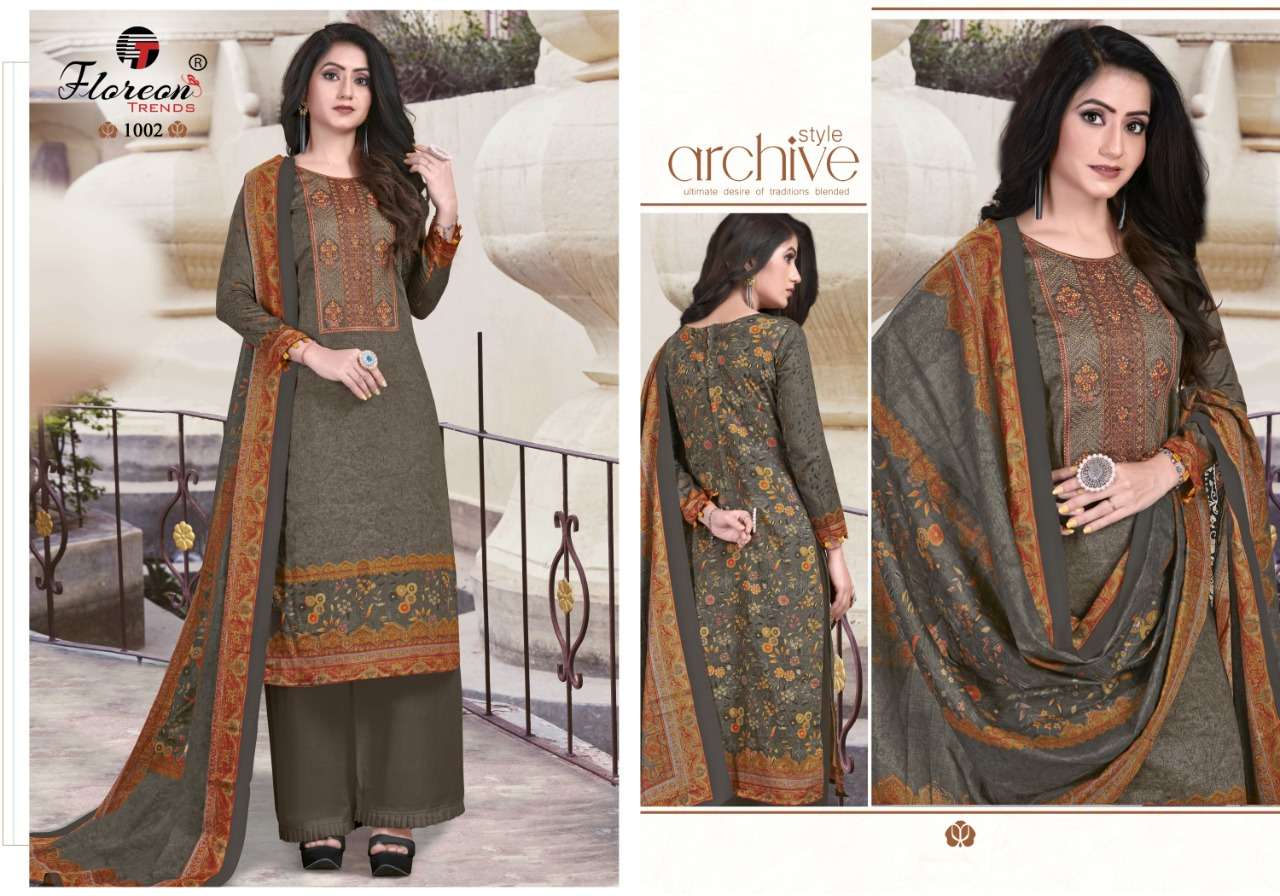 ALISHA BY FLOREON TRENDS 1001 TO 1008 SERIES BEAUTIFUL SUITS COLORFUL STYLISH FANCY CASUAL WEAR & ETHNIC WEAR GLACE COTTON SATIN PRINT EMBROIDERED DRESSES AT WHOLESALE PRICE