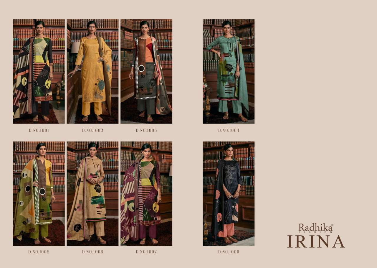 IRINA BY AZARA 1001 TO 1008 SERIES BEAUTIFUL SUITS COLORFUL STYLISH FANCY CASUAL WEAR & ETHNIC WEAR JAM COTTON PRINT DRESSES AT WHOLESALE PRICE