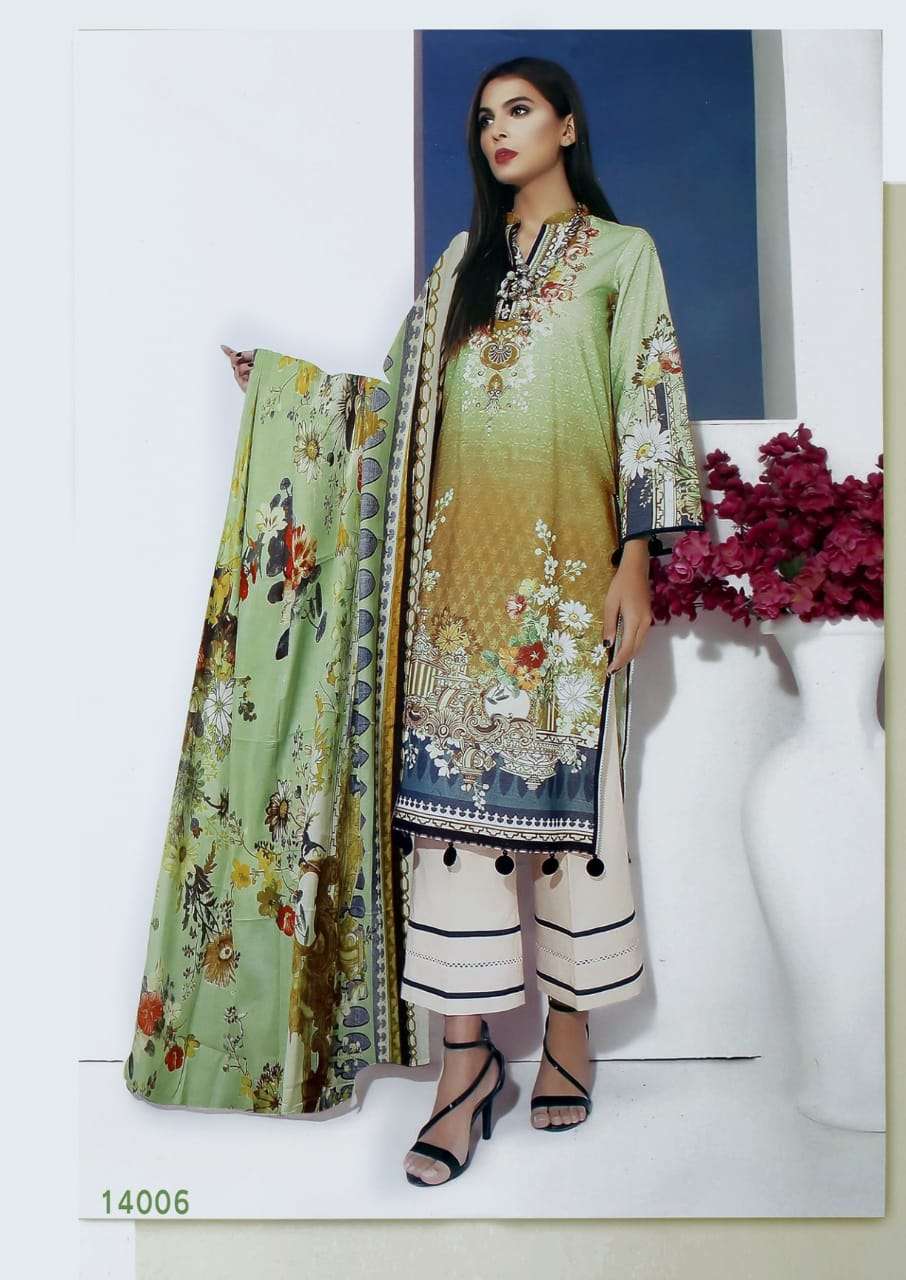 AALIYA VOL-14 BY APANA COTTON 14001 TO 14008 SERIES BEAUTIFUL COLORFUL STYLISH PRETTY PARTY WEAR CASUAL WEAR OCCASIONAL WEAR PURE COTTON DRESSES AT WHOLESALE PRICE
