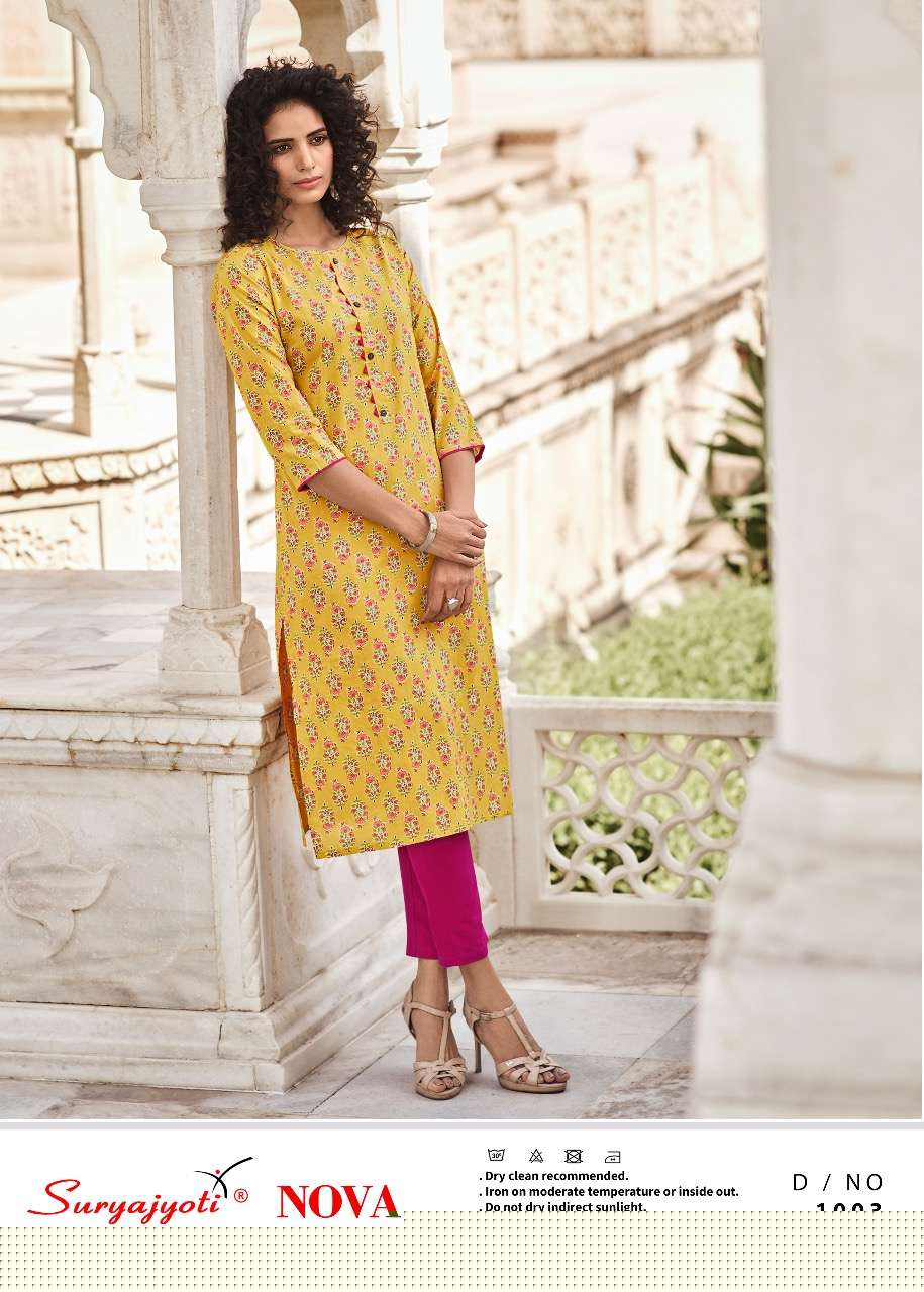 NOVA VOL-1 BY SURYAJYOTI 1001 TO 1010 SERIES DESIGNER STYLISH FANCY COLORFUL BEAUTIFUL PARTY WEAR & ETHNIC WEAR COLLECTION LAWN COTTON KURTIS AT WHOLESALE PRICE