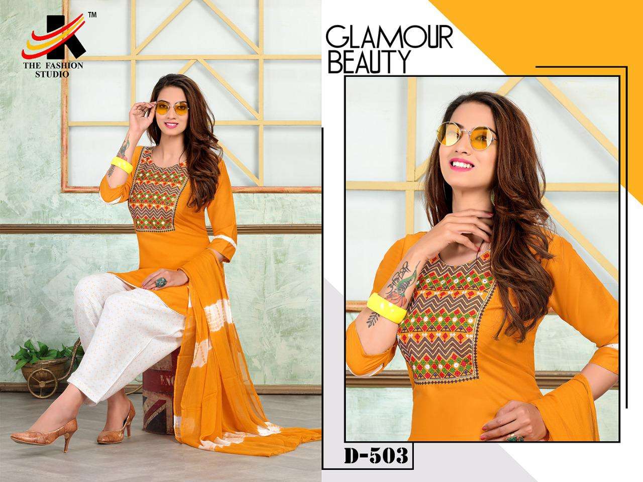 APPLE BY THE FASHION STUDIO 501 TO 508 SERIES BEAUTIFUL STYLISH PATIYALA SUITS FANCY COLORFUL CASUAL WEAR & ETHNIC WEAR & READY TO WEAR RAYON PRINT EMBROIDERED DRESSES AT WHOLESALE PRICE