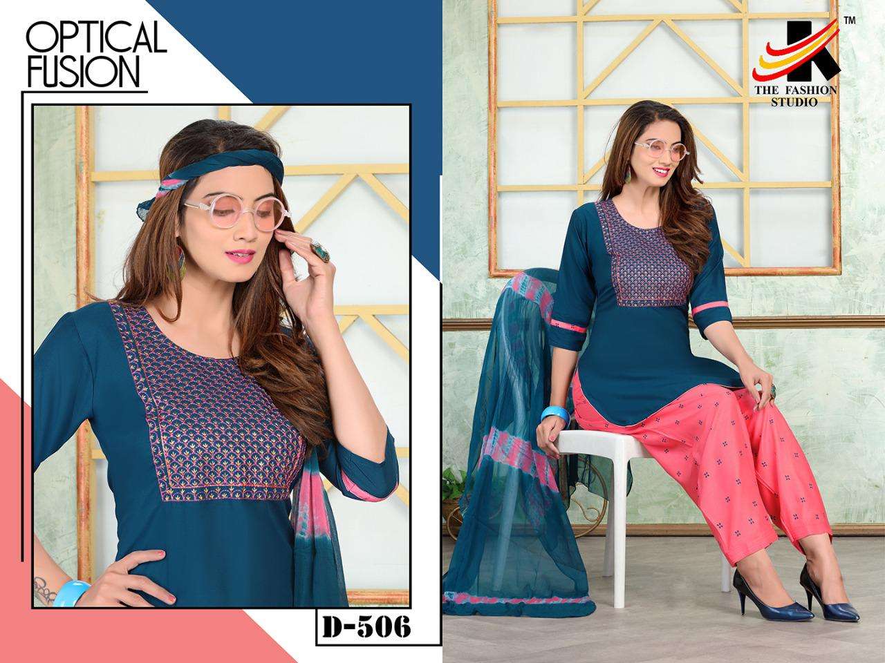 APPLE BY THE FASHION STUDIO 501 TO 508 SERIES BEAUTIFUL STYLISH PATIYALA SUITS FANCY COLORFUL CASUAL WEAR & ETHNIC WEAR & READY TO WEAR RAYON PRINT EMBROIDERED DRESSES AT WHOLESALE PRICE