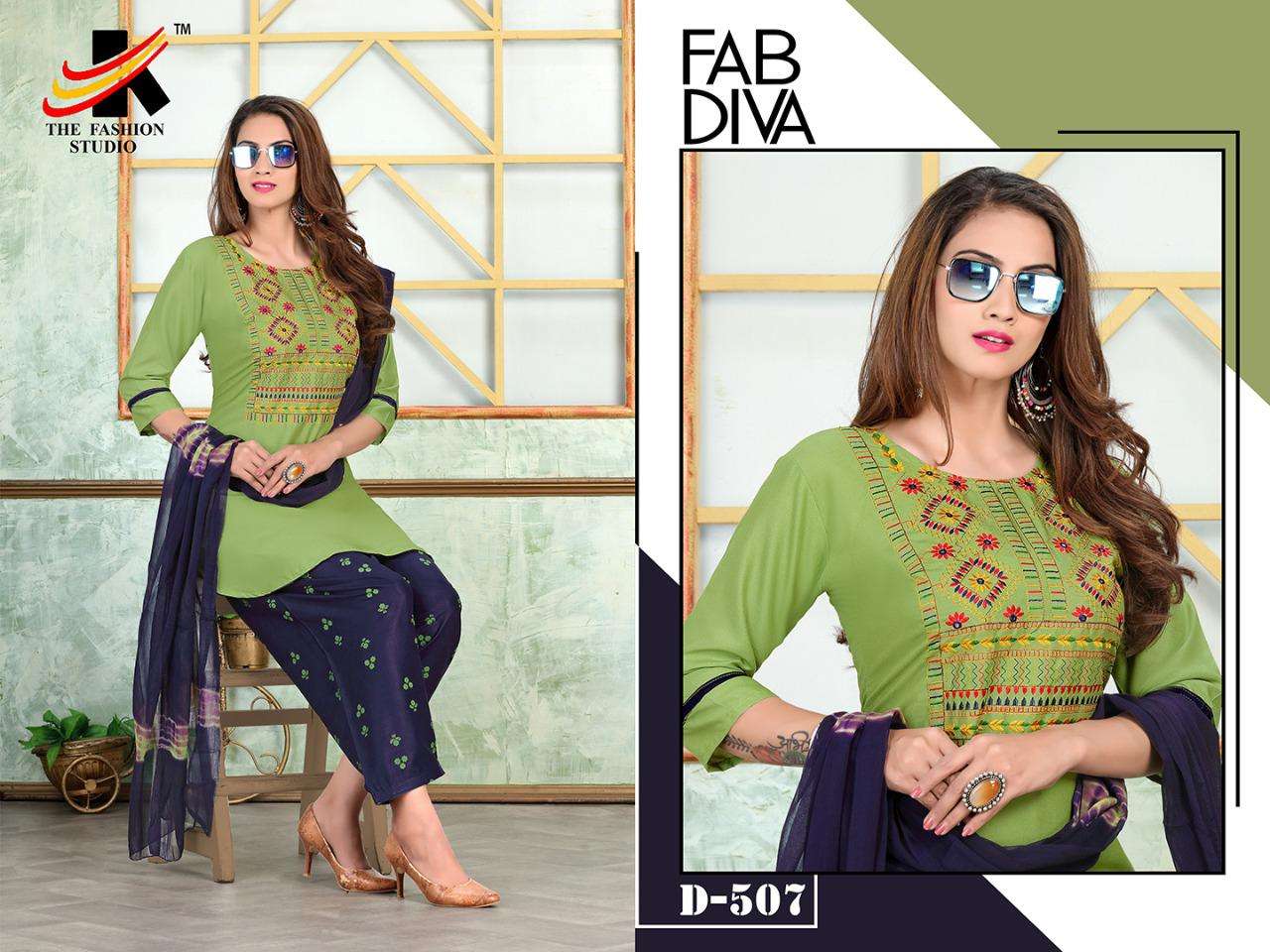 APPLE BY THE FASHION STUDIO 501 TO 508 SERIES BEAUTIFUL STYLISH PATIYALA SUITS FANCY COLORFUL CASUAL WEAR & ETHNIC WEAR & READY TO WEAR RAYON PRINT EMBROIDERED DRESSES AT WHOLESALE PRICE