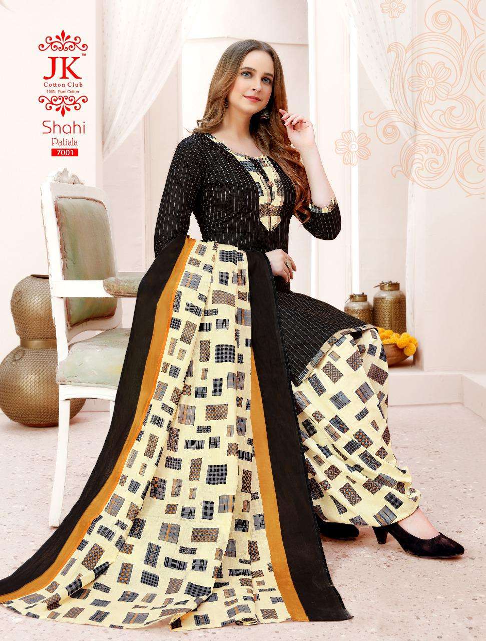 SAHI PATIYALA VOL-7 BY JK COTTON CLUB 7001 TO 7010 SERIES BEAUTIFUL SUITS COLORFUL STYLISH FANCY CASUAL WEAR & ETHNIC WEAR PURE COTTON DRESSES AT WHOLESALE PRICE