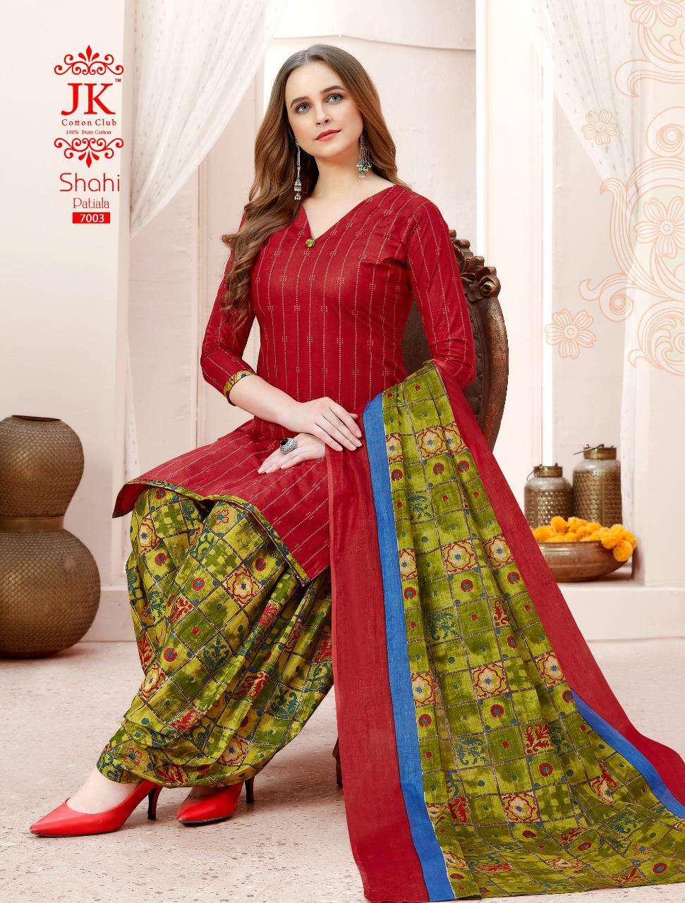 SAHI PATIYALA VOL-7 BY JK COTTON CLUB 7001 TO 7010 SERIES BEAUTIFUL SUITS COLORFUL STYLISH FANCY CASUAL WEAR & ETHNIC WEAR PURE COTTON DRESSES AT WHOLESALE PRICE