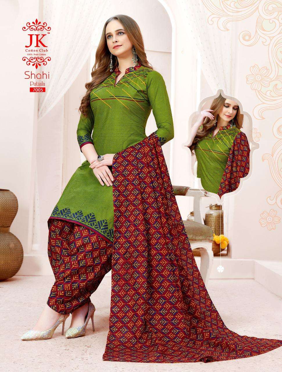 SAHI PATIYALA VOL-7 BY JK COTTON CLUB 7001 TO 7010 SERIES BEAUTIFUL SUITS COLORFUL STYLISH FANCY CASUAL WEAR & ETHNIC WEAR PURE COTTON DRESSES AT WHOLESALE PRICE