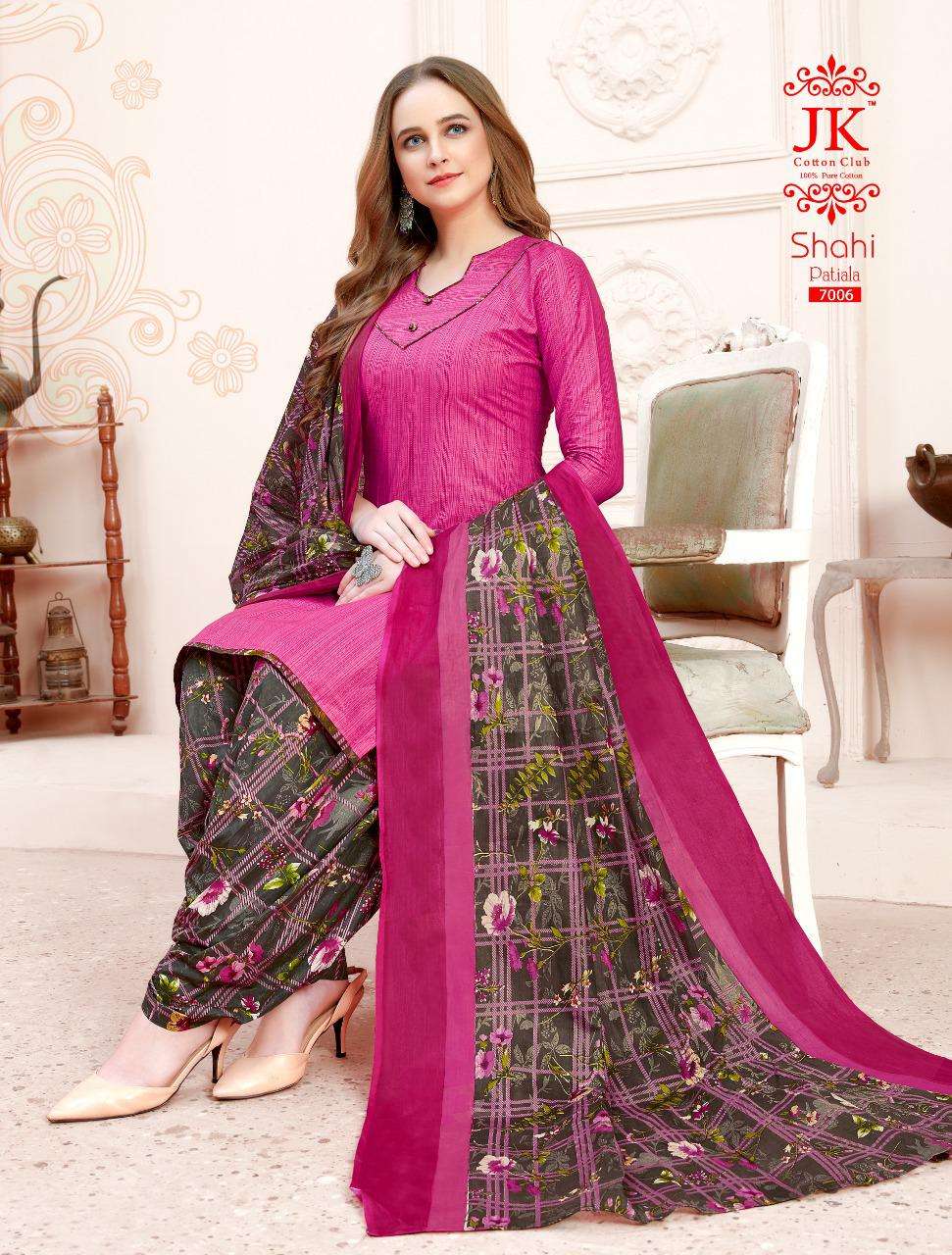 SAHI PATIYALA VOL-7 BY JK COTTON CLUB 7001 TO 7010 SERIES BEAUTIFUL SUITS COLORFUL STYLISH FANCY CASUAL WEAR & ETHNIC WEAR PURE COTTON DRESSES AT WHOLESALE PRICE
