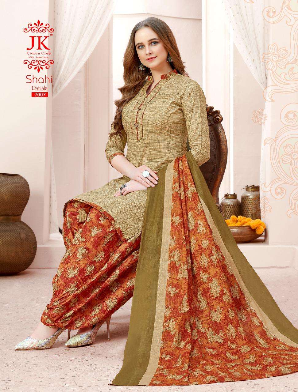SAHI PATIYALA VOL-7 BY JK COTTON CLUB 7001 TO 7010 SERIES BEAUTIFUL SUITS COLORFUL STYLISH FANCY CASUAL WEAR & ETHNIC WEAR PURE COTTON DRESSES AT WHOLESALE PRICE