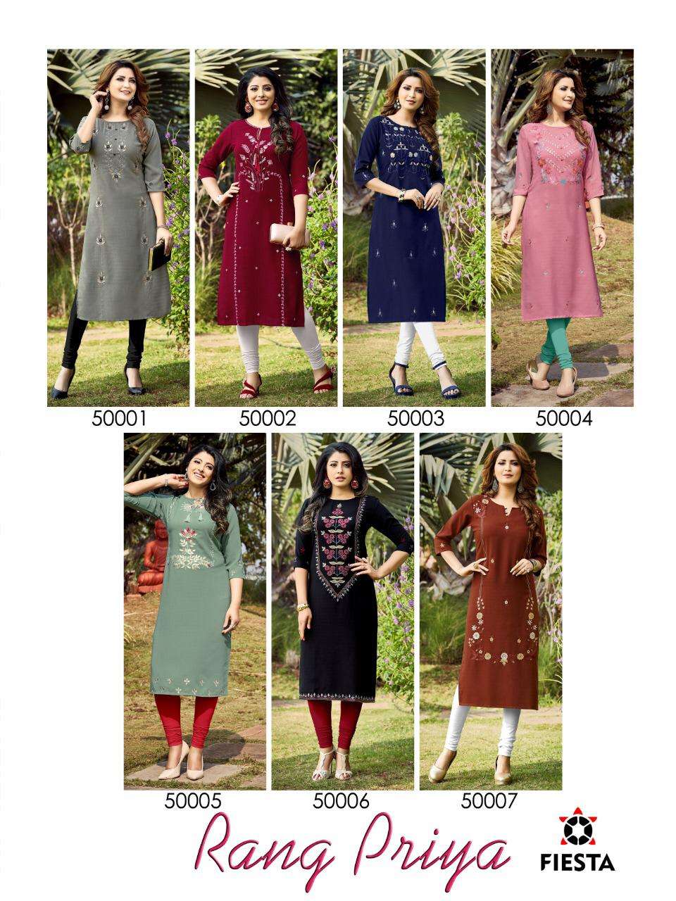RANG PRIYA BY FIESTA 50001 TO 50007 SERIES DESIGNER STYLISH FANCY COLORFUL BEAUTIFUL PARTY WEAR & ETHNIC WEAR COLLECTION MODAL EMBROIDERY KURTIS AT WHOLESALE PRICE