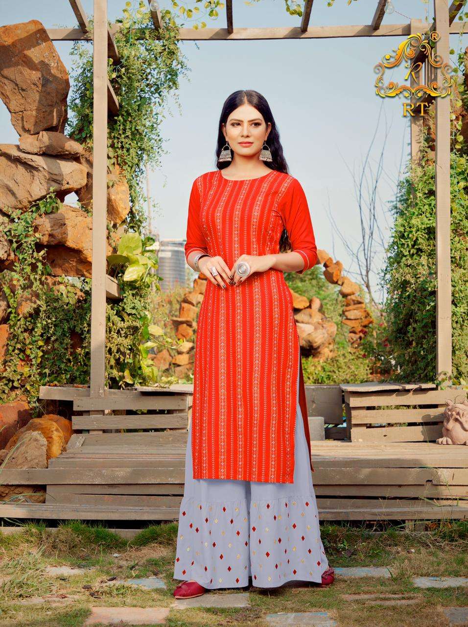SURMAEE VOL-2 BY RT 8006 TO 8010 SERIES DESIGNER STYLISH FANCY COLORFUL BEAUTIFUL PARTY WEAR & ETHNIC WEAR COLLECTION RAYON FOIL PRINT KURTIS WITH BOTTOM AT WHOLESALE PRICE