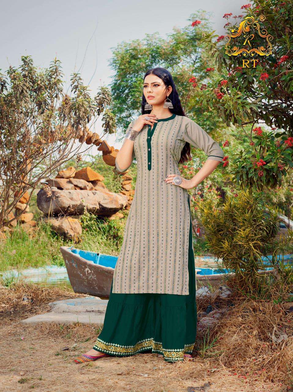 SURMAEE VOL-2 BY RT 8006 TO 8010 SERIES DESIGNER STYLISH FANCY COLORFUL BEAUTIFUL PARTY WEAR & ETHNIC WEAR COLLECTION RAYON FOIL PRINT KURTIS WITH BOTTOM AT WHOLESALE PRICE
