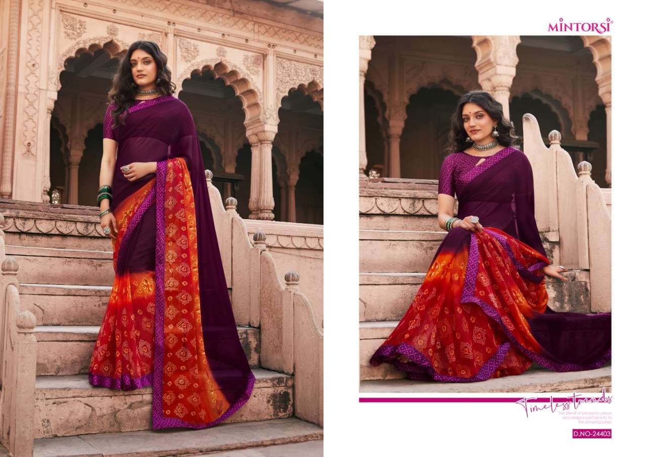 BANDHEJ BY MINTORSI 24401 TO 24410 SERIES INDIAN TRADITIONAL WEAR COLLECTION BEAUTIFUL STYLISH FANCY COLORFUL PARTY WEAR & OCCASIONAL WEAR GEORGETTE SAREES AT WHOLESALE PRICE