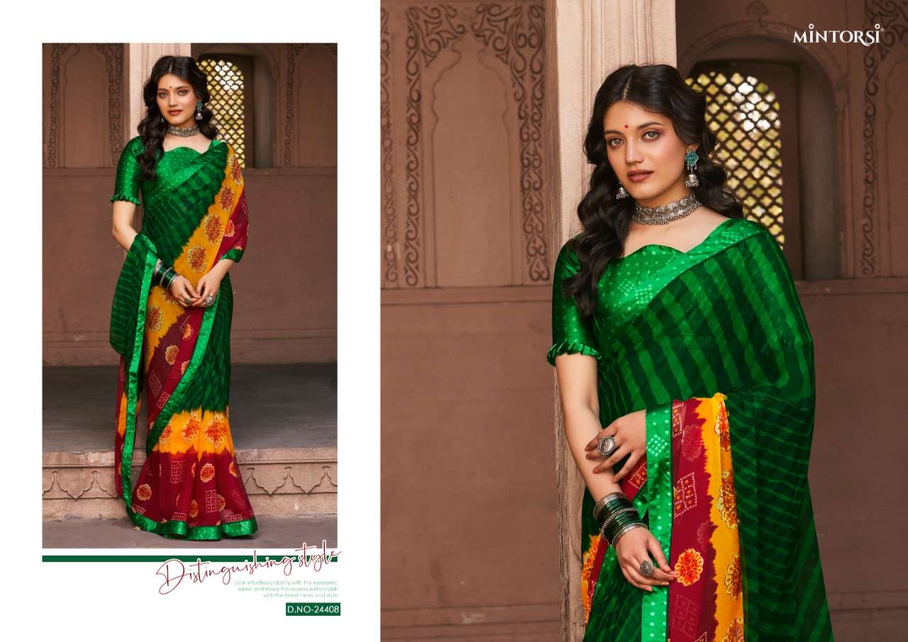 BANDHEJ BY MINTORSI 24401 TO 24410 SERIES INDIAN TRADITIONAL WEAR COLLECTION BEAUTIFUL STYLISH FANCY COLORFUL PARTY WEAR & OCCASIONAL WEAR GEORGETTE SAREES AT WHOLESALE PRICE