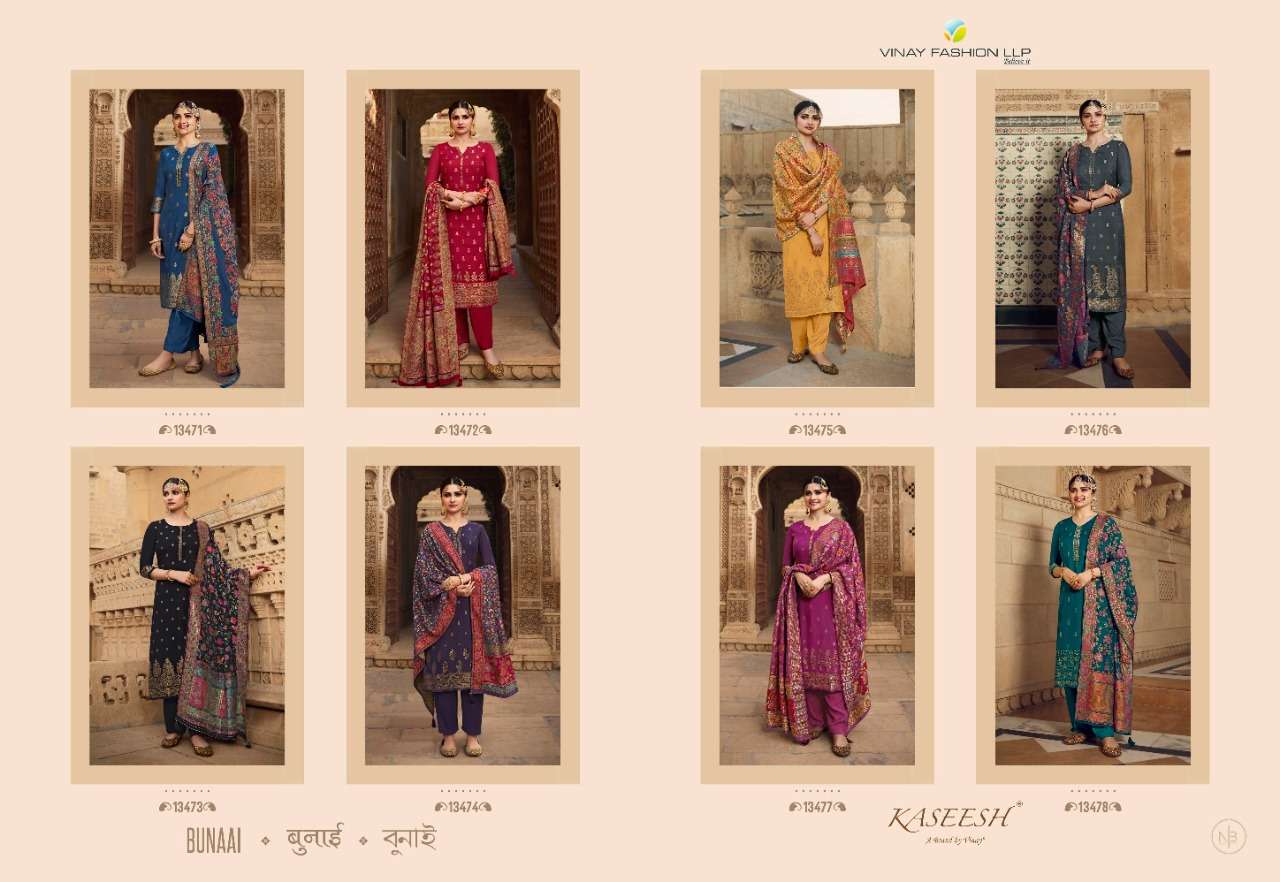 KASEESH BUNAAI BY VINAY FASHION 13471 TO 13478 SERIES BEAUTIFUL STYLISH SUITS FANCY COLORFUL CASUAL WEAR & ETHNIC WEAR & READY TO WEAR PURE VISCOSE MUSLIN DRESSES AT WHOLESALE PRICE