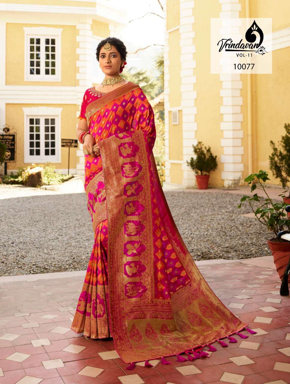 VRINDAVAN VOL-11 BY VRINDAVAN 10073 TO 10087 SERIES INDIAN TRADITIONAL WEAR COLLECTION BEAUTIFUL STYLISH FANCY COLORFUL PARTY WEAR & OCCASIONAL WEAR FANCY SAREES AT WHOLESALE PRICE