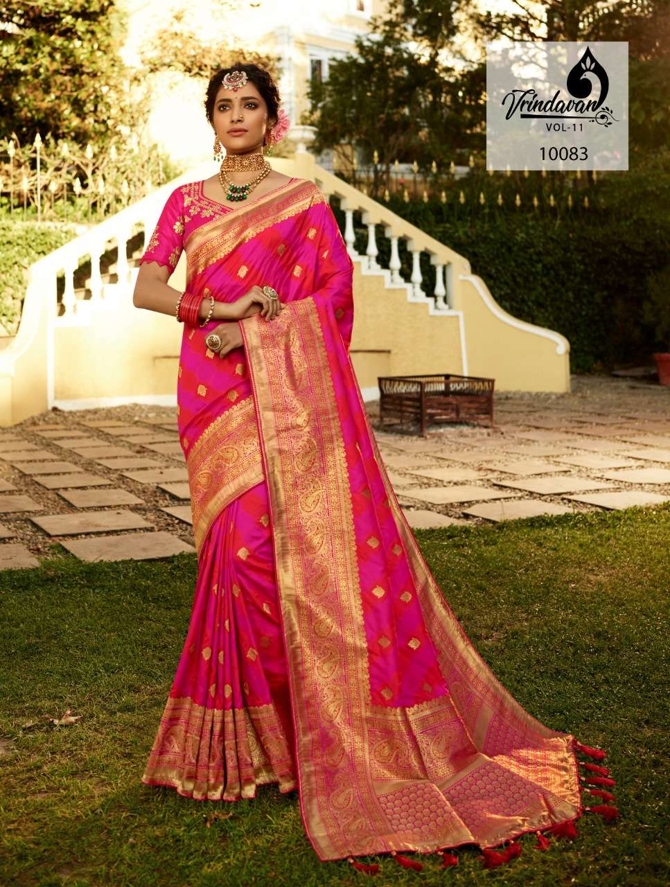 VRINDAVAN VOL-11 BY VRINDAVAN 10073 TO 10087 SERIES INDIAN TRADITIONAL WEAR COLLECTION BEAUTIFUL STYLISH FANCY COLORFUL PARTY WEAR & OCCASIONAL WEAR FANCY SAREES AT WHOLESALE PRICE