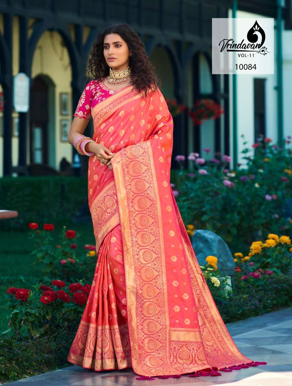VRINDAVAN VOL-11 BY VRINDAVAN 10073 TO 10087 SERIES INDIAN TRADITIONAL WEAR COLLECTION BEAUTIFUL STYLISH FANCY COLORFUL PARTY WEAR & OCCASIONAL WEAR FANCY SAREES AT WHOLESALE PRICE