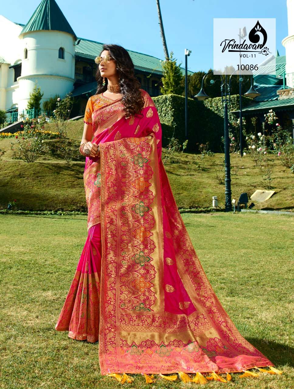 VRINDAVAN VOL-11 BY VRINDAVAN 10073 TO 10087 SERIES INDIAN TRADITIONAL WEAR COLLECTION BEAUTIFUL STYLISH FANCY COLORFUL PARTY WEAR & OCCASIONAL WEAR FANCY SAREES AT WHOLESALE PRICE