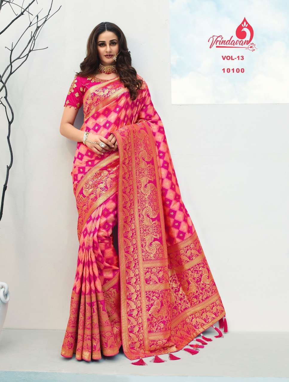 VRINDAVAN VOL-13 BY VRINDAVAN 10088 TO 10102 SERIES INDIAN TRADITIONAL WEAR COLLECTION BEAUTIFUL STYLISH FANCY COLORFUL PARTY WEAR & OCCASIONAL WEAR FANCY SAREES AT WHOLESALE PRICE