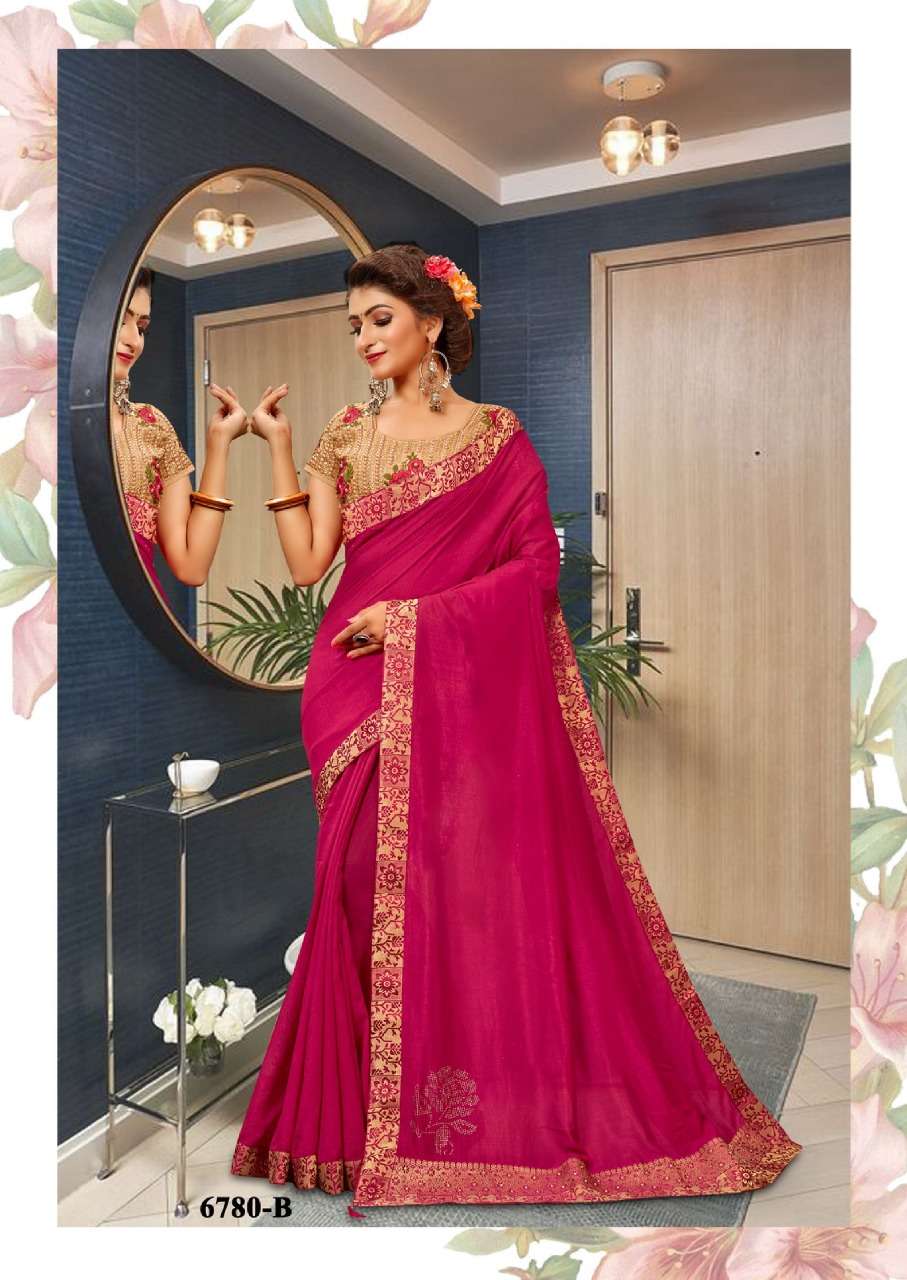 VANYA BY SITKA 6780-A TO 6780-G SERIES INDIAN TRADITIONAL WEAR COLLECTION BEAUTIFUL STYLISH FANCY COLORFUL PARTY WEAR & OCCASIONAL VICHITRA SILK SAREE WITH HEAVY BORDER & WORK BLOUSE AT WHOLESALE PRICE