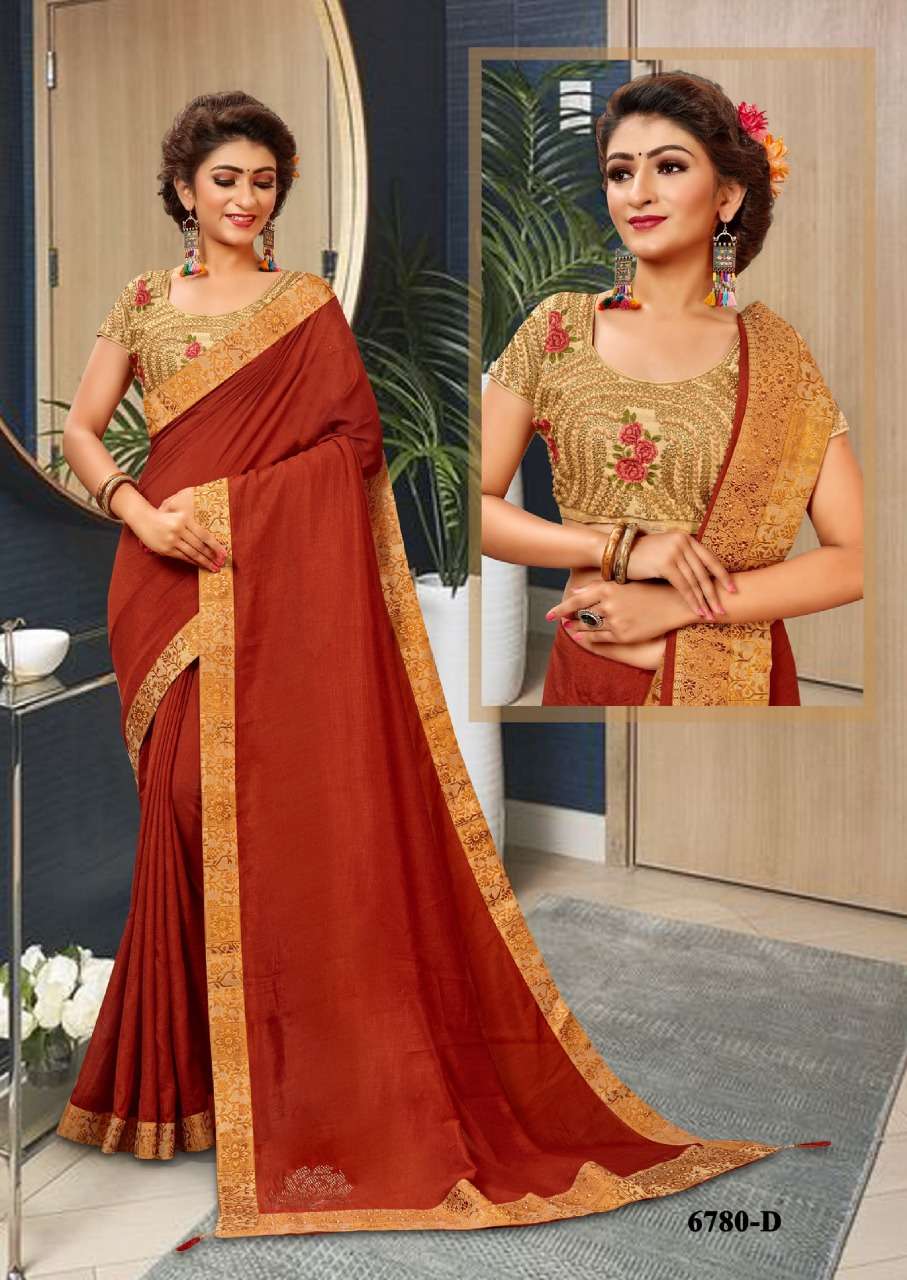 VANYA BY SITKA 6780-A TO 6780-G SERIES INDIAN TRADITIONAL WEAR COLLECTION BEAUTIFUL STYLISH FANCY COLORFUL PARTY WEAR & OCCASIONAL VICHITRA SILK SAREE WITH HEAVY BORDER & WORK BLOUSE AT WHOLESALE PRICE