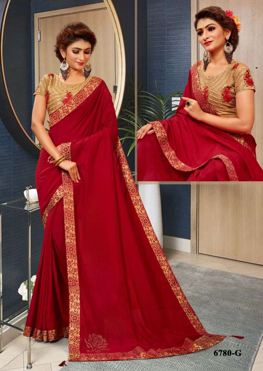 VANYA BY SITKA 6780-A TO 6780-G SERIES INDIAN TRADITIONAL WEAR COLLECTION BEAUTIFUL STYLISH FANCY COLORFUL PARTY WEAR & OCCASIONAL VICHITRA SILK SAREE WITH HEAVY BORDER & WORK BLOUSE AT WHOLESALE PRICE