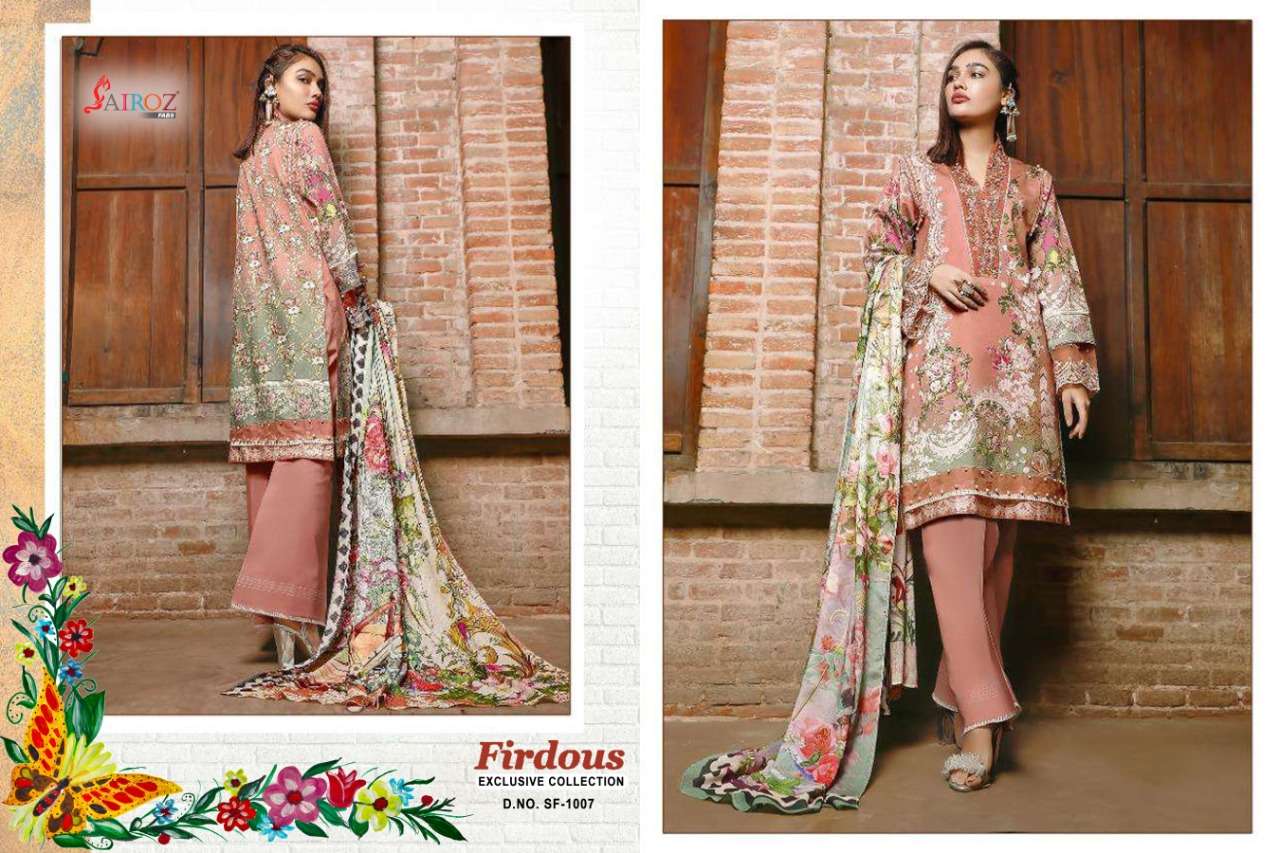 FIRDOUS EXCLUSIVE COLLECTION VOL-2 BY SAIROZ FABS 1007 TO 1008 SERIES BEAUTIFUL SUITS STYLISH FANCY COLORFUL PARTY WEAR & OCCASIONAL WEAR COTTON DIGITAL PRINT WITH EMBROIDERY DRESSES AT WHOLESALE PRICE