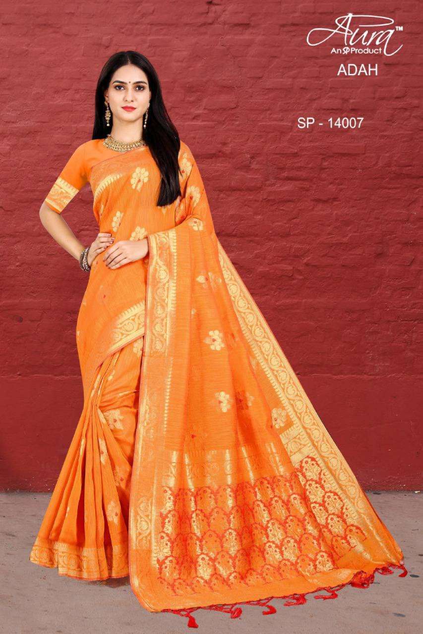 ADAH BY AURA 14001 TO 14007 SERIES INDIAN TRADITIONAL WEAR COLLECTION BEAUTIFUL STYLISH FANCY COLORFUL PARTY WEAR & OCCASIONAL WEAR KICHA SILK SAREES AT WHOLESALE PRICE