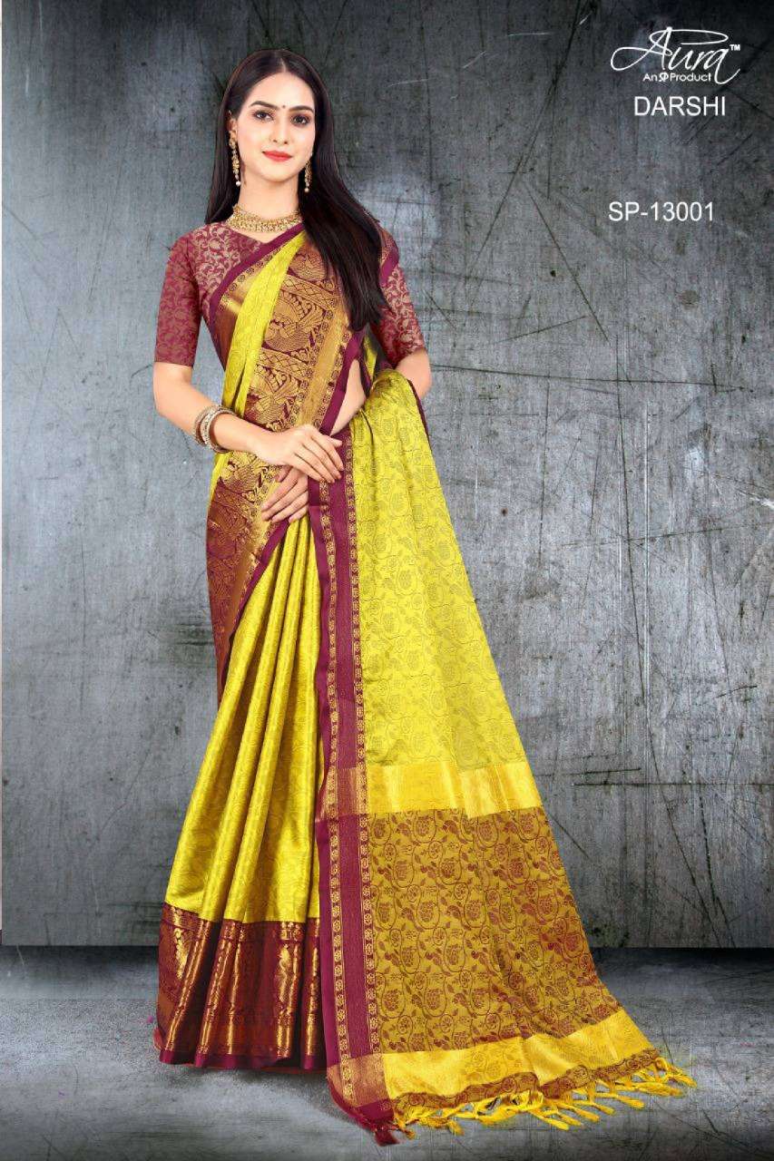 DARSHI BY AURA 13001 TO 13011 SERIES INDIAN TRADITIONAL WEAR COLLECTION BEAUTIFUL STYLISH FANCY COLORFUL PARTY WEAR & OCCASIONAL WEAR SILK SAREES AT WHOLESALE PRICE
