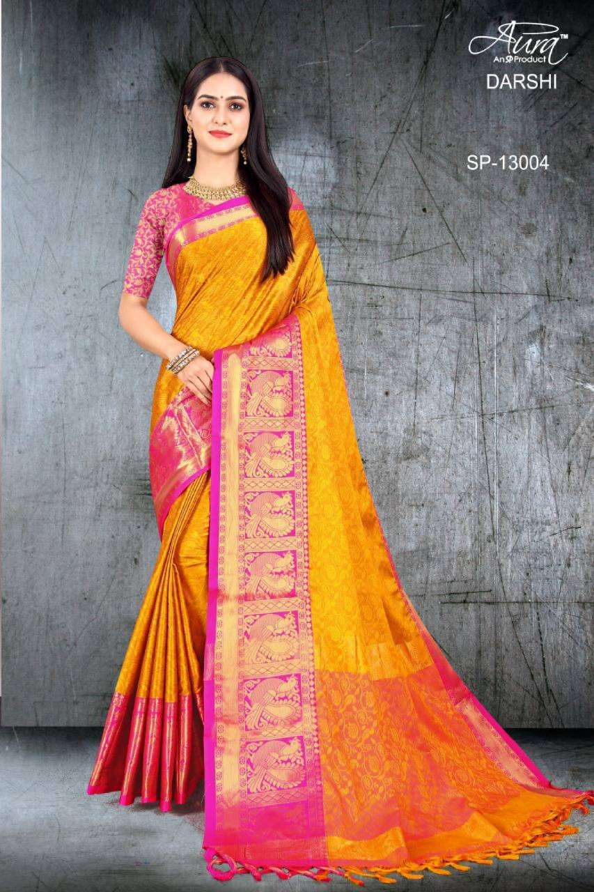 DARSHI BY AURA 13001 TO 13011 SERIES INDIAN TRADITIONAL WEAR COLLECTION BEAUTIFUL STYLISH FANCY COLORFUL PARTY WEAR & OCCASIONAL WEAR SILK SAREES AT WHOLESALE PRICE
