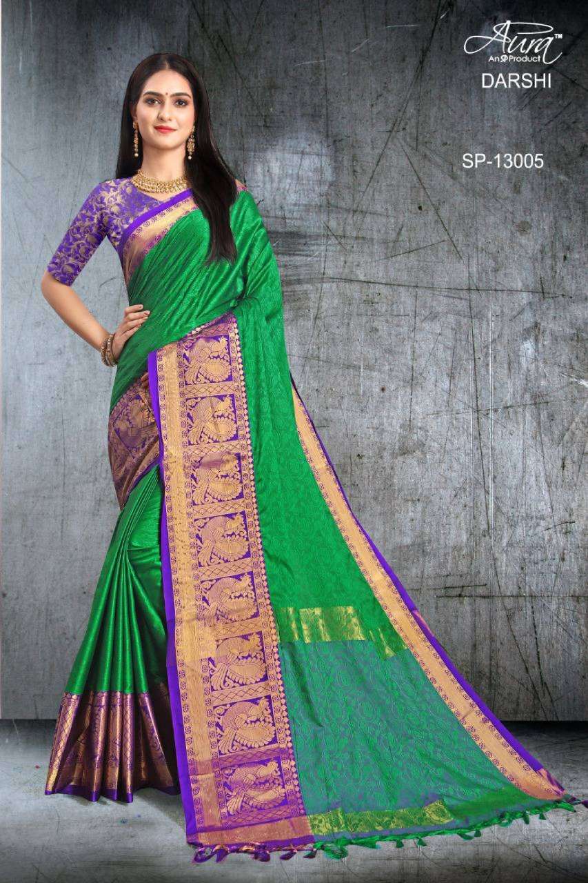 DARSHI BY AURA 13001 TO 13011 SERIES INDIAN TRADITIONAL WEAR COLLECTION BEAUTIFUL STYLISH FANCY COLORFUL PARTY WEAR & OCCASIONAL WEAR SILK SAREES AT WHOLESALE PRICE