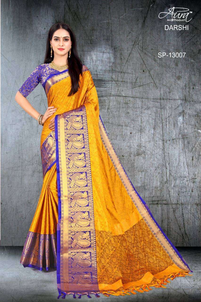 DARSHI BY AURA 13001 TO 13011 SERIES INDIAN TRADITIONAL WEAR COLLECTION BEAUTIFUL STYLISH FANCY COLORFUL PARTY WEAR & OCCASIONAL WEAR SILK SAREES AT WHOLESALE PRICE