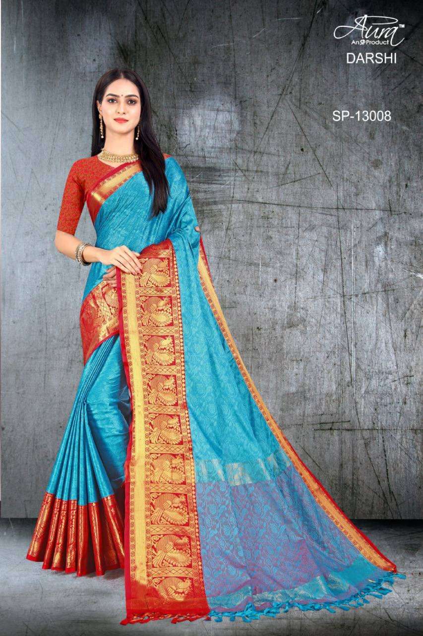 DARSHI BY AURA 13001 TO 13011 SERIES INDIAN TRADITIONAL WEAR COLLECTION BEAUTIFUL STYLISH FANCY COLORFUL PARTY WEAR & OCCASIONAL WEAR SILK SAREES AT WHOLESALE PRICE