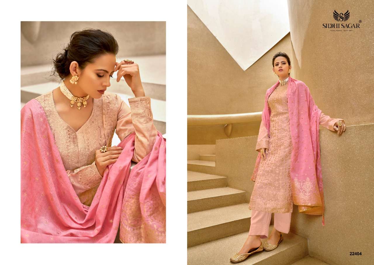 OLOVIA BY SIDDHI SAGAR 22401 TO 22406 SERIES BEAUTIFUL STYLISH SUITS FANCY COLORFUL CASUAL WEAR & ETHNIC WEAR & READY TO WEAR PURE BANARASI SILK JACQUARD DRESSES AT WHOLESALE PRICE