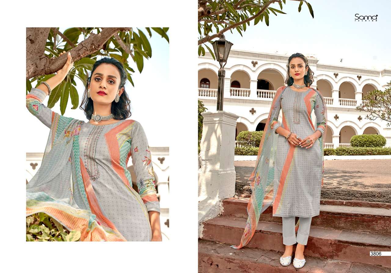 AKSHA BY SANNA FASHION 3801 TO 3810 SERIES BEAUTIFUL SUITS COLORFUL STYLISH FANCY CASUAL WEAR & ETHNIC WEAR PURE COTTON LAWN DIGITAL PRINT WITH FANCY WORK DRESSES AT WHOLESALE PRICE