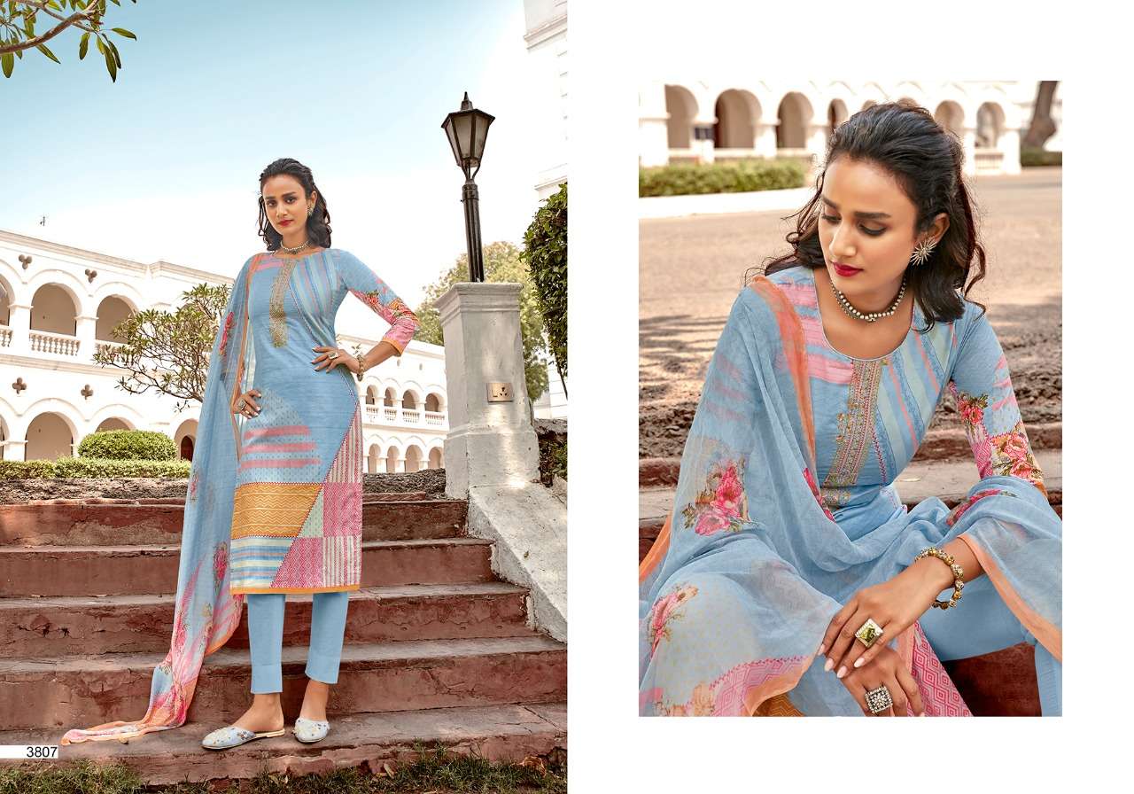 AKSHA BY SANNA FASHION 3801 TO 3810 SERIES BEAUTIFUL SUITS COLORFUL STYLISH FANCY CASUAL WEAR & ETHNIC WEAR PURE COTTON LAWN DIGITAL PRINT WITH FANCY WORK DRESSES AT WHOLESALE PRICE