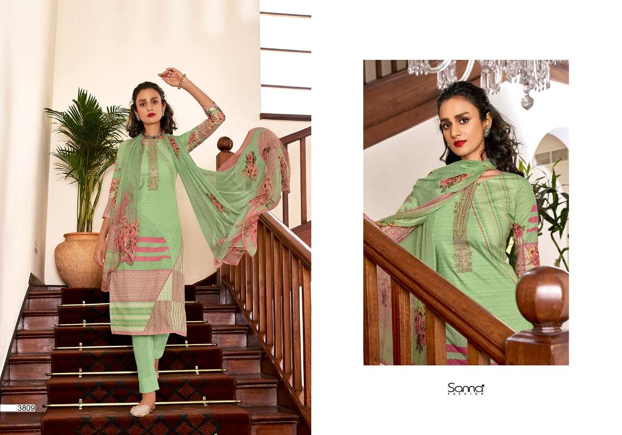 AKSHA BY SANNA FASHION 3801 TO 3810 SERIES BEAUTIFUL SUITS COLORFUL STYLISH FANCY CASUAL WEAR & ETHNIC WEAR PURE COTTON LAWN DIGITAL PRINT WITH FANCY WORK DRESSES AT WHOLESALE PRICE