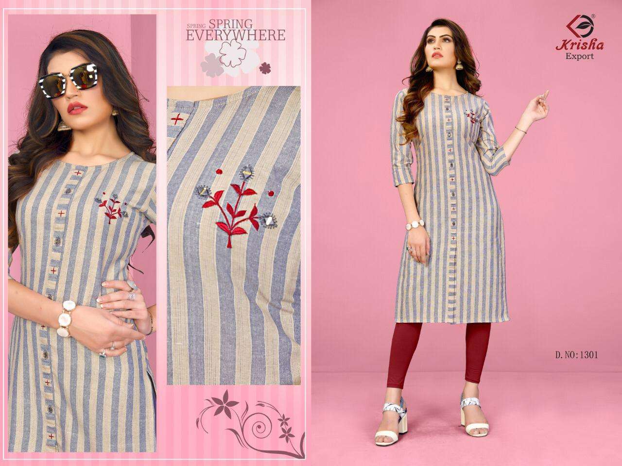COCKTAIL BY KRISHA EXPORT 1301 TO 1304 SERIES STYLISH FANCY BEAUTIFUL COLORFUL CASUAL WEAR & WEAVING STRIPES KURTIS AT WHOLESALE PRICE