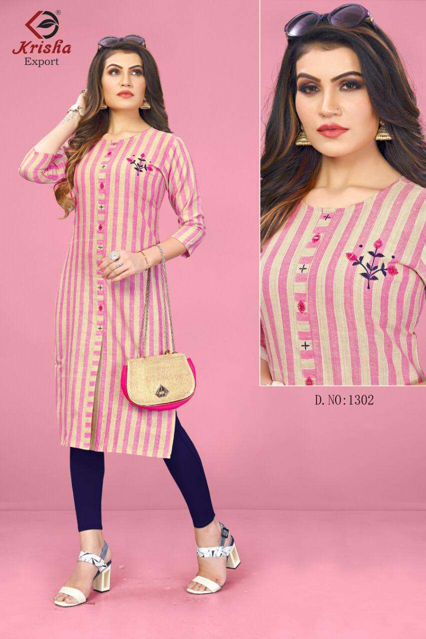 COCKTAIL BY KRISHA EXPORT 1301 TO 1304 SERIES STYLISH FANCY BEAUTIFUL COLORFUL CASUAL WEAR & WEAVING STRIPES KURTIS AT WHOLESALE PRICE