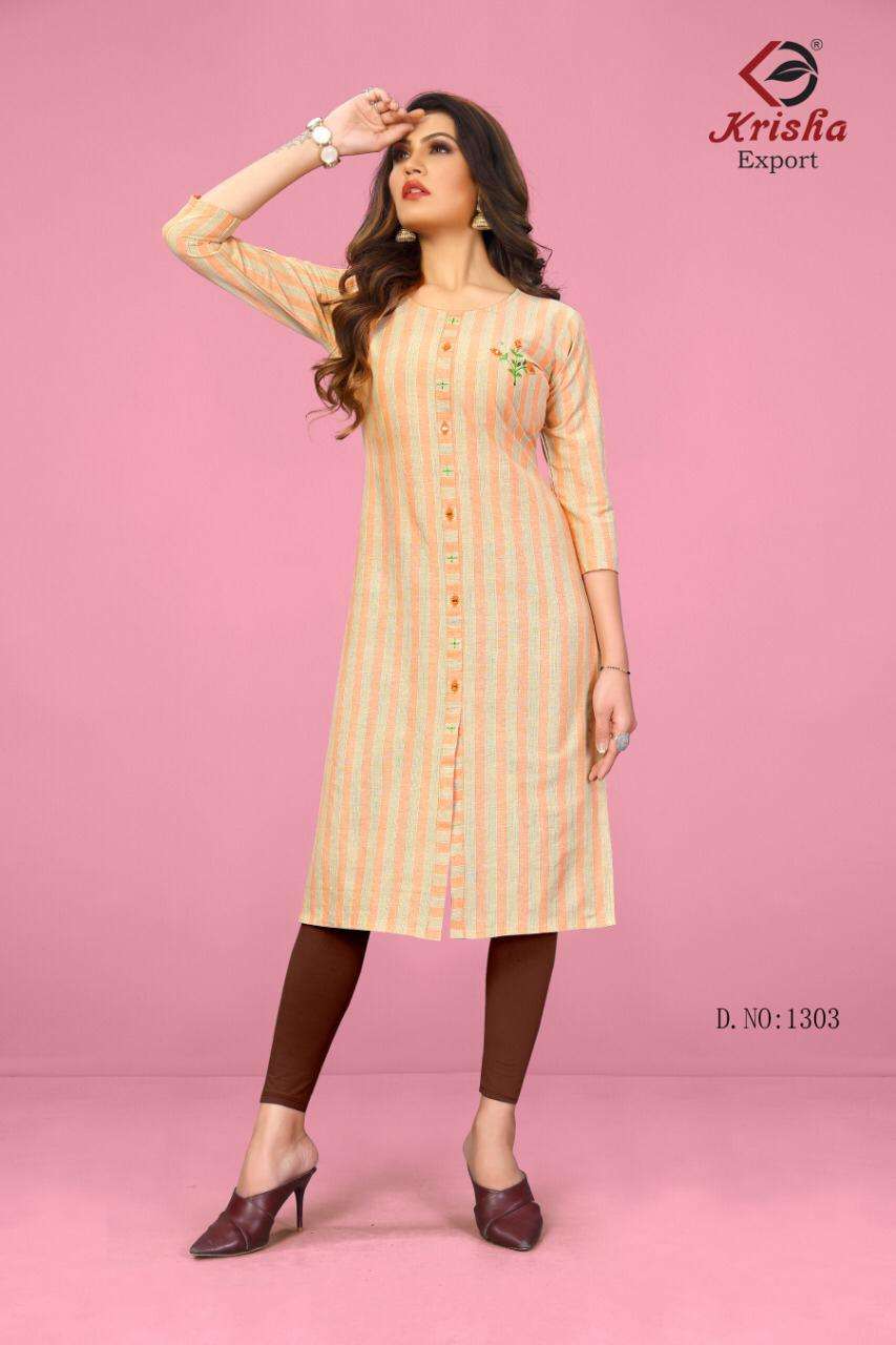 COCKTAIL BY KRISHA EXPORT 1301 TO 1304 SERIES STYLISH FANCY BEAUTIFUL COLORFUL CASUAL WEAR & WEAVING STRIPES KURTIS AT WHOLESALE PRICE