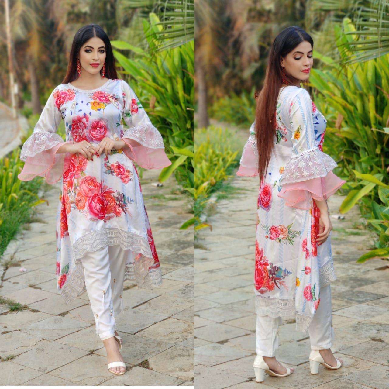 GULNAR VOL-1 BY RUMAISHA FASHION DESIGNER STYLISH FANCY COLORFUL BEAUTIFUL PARTY WEAR & ETHNIC WEAR COLLECTION JAPAN SATIN DIGITAL KURTIS WITH BOTTOM AT WHOLESALE PRICE