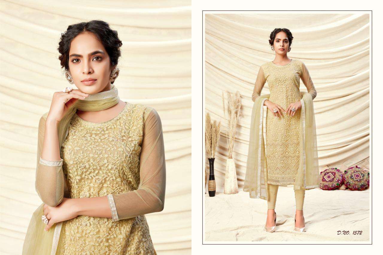 NOORJANHA BY RANI TRENDZ 1572 TO 1579 SERIES BEAUTIFUL SUITS COLORFUL STYLISH FANCY CASUAL WEAR & ETHNIC WEAR HEAVY BUTTERFLY NET THREAD WORK DRESSES AT WHOLESALE PRICE