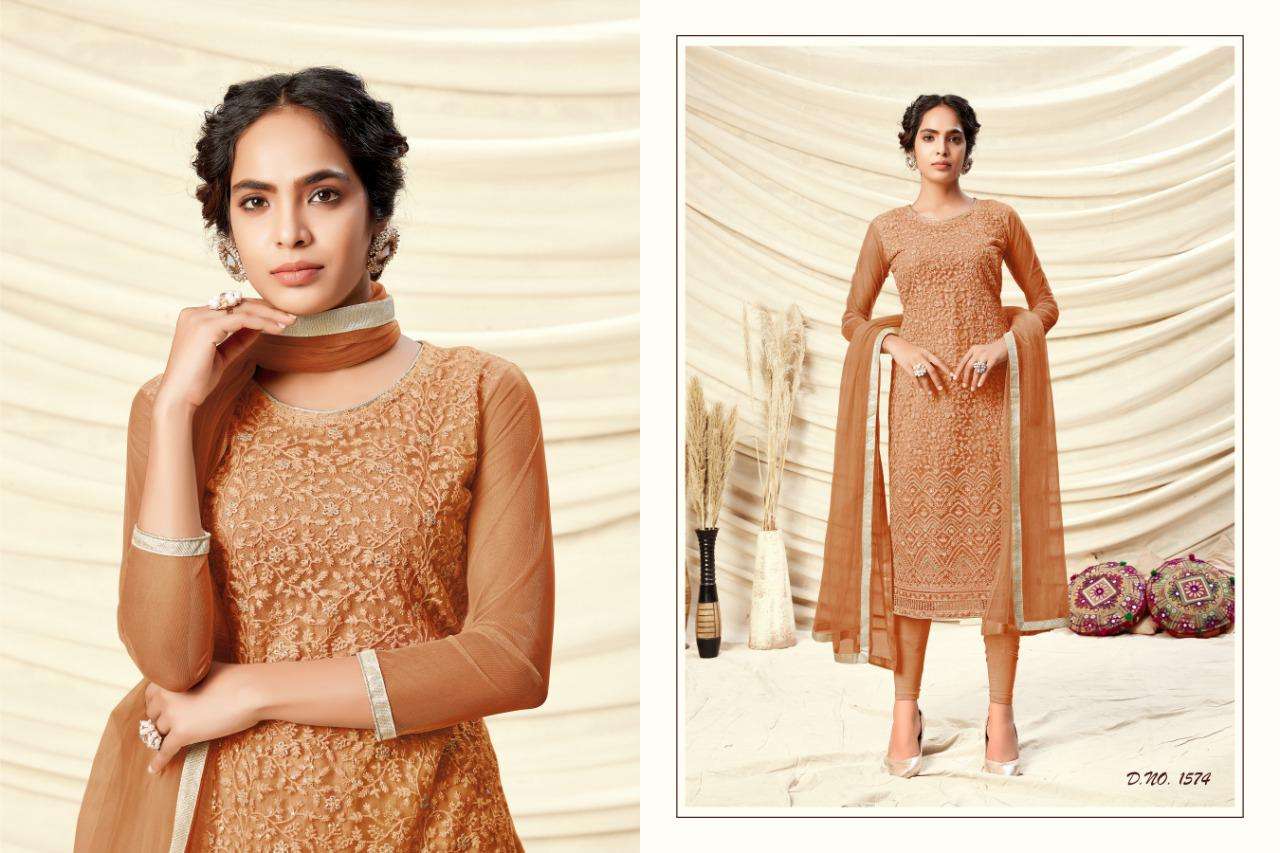 NOORJANHA BY RANI TRENDZ 1572 TO 1579 SERIES BEAUTIFUL SUITS COLORFUL STYLISH FANCY CASUAL WEAR & ETHNIC WEAR HEAVY BUTTERFLY NET THREAD WORK DRESSES AT WHOLESALE PRICE