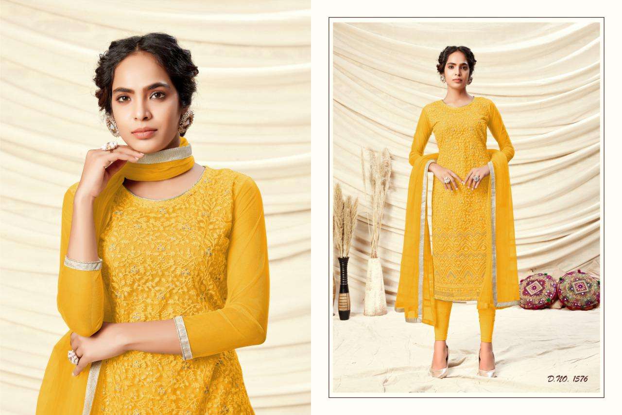 NOORJANHA BY RANI TRENDZ 1572 TO 1579 SERIES BEAUTIFUL SUITS COLORFUL STYLISH FANCY CASUAL WEAR & ETHNIC WEAR HEAVY BUTTERFLY NET THREAD WORK DRESSES AT WHOLESALE PRICE